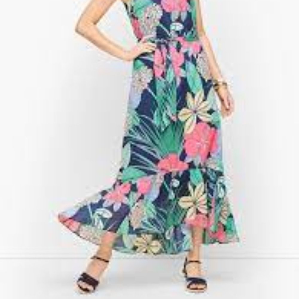 Talbots Floral Maxi Dress in Navy, Pink & Green